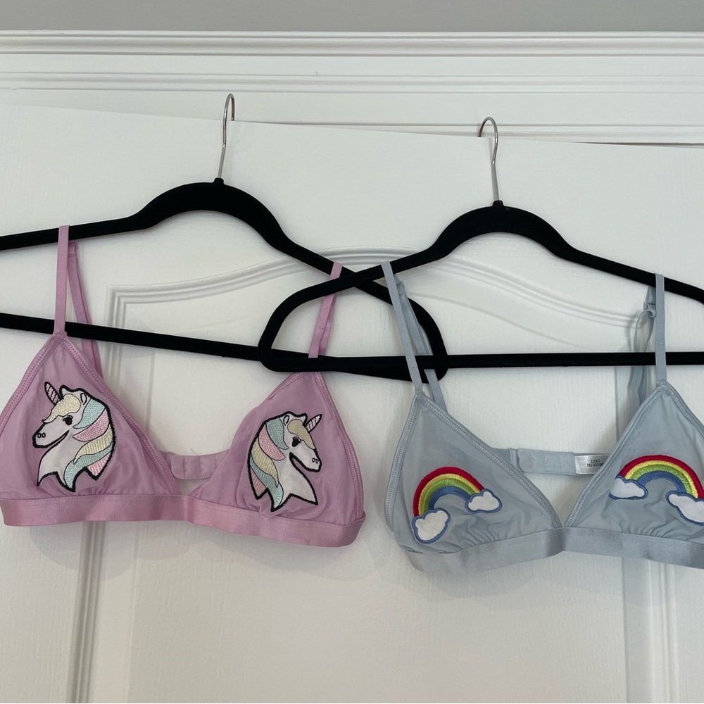 Never Worn Secret Possessions Pastel Pink and Blue Unicorn Rainbow Bralette Set